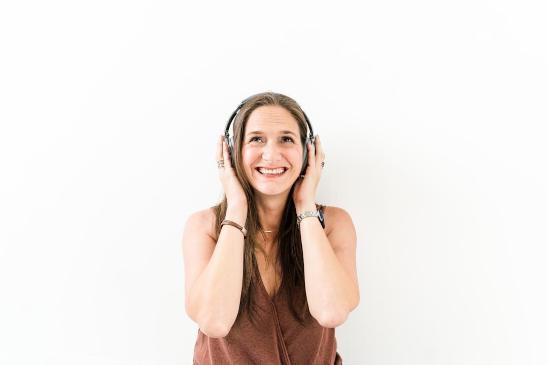 person listening to podcast